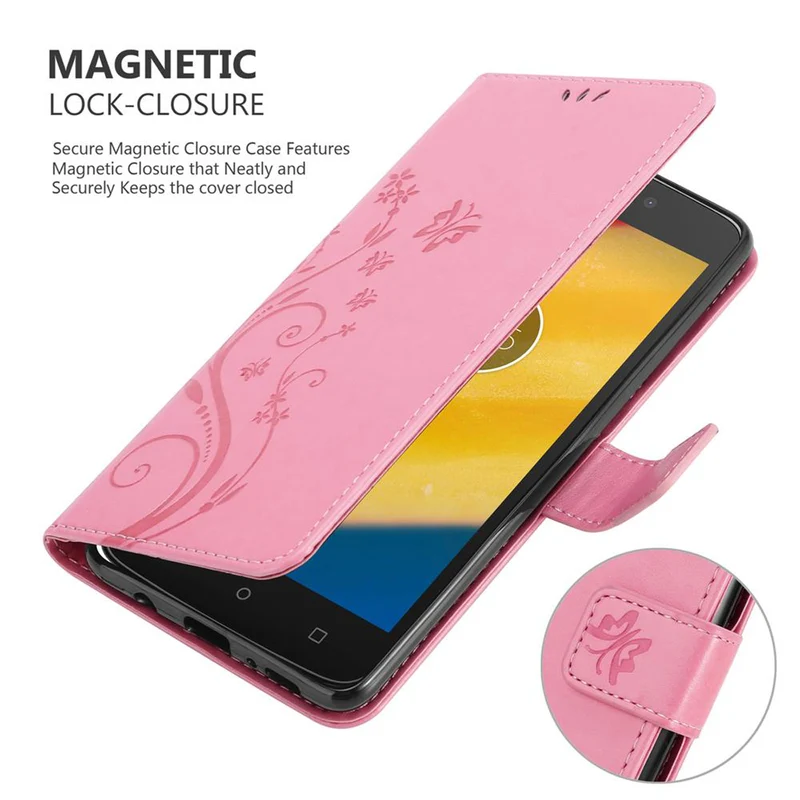 Cadorabo Hülle kompatibel mit Motorola MOTO C PLUS Schutzhülle im Blumen Design mit Magnetverschluss, Standfunktion und Kartenfächern