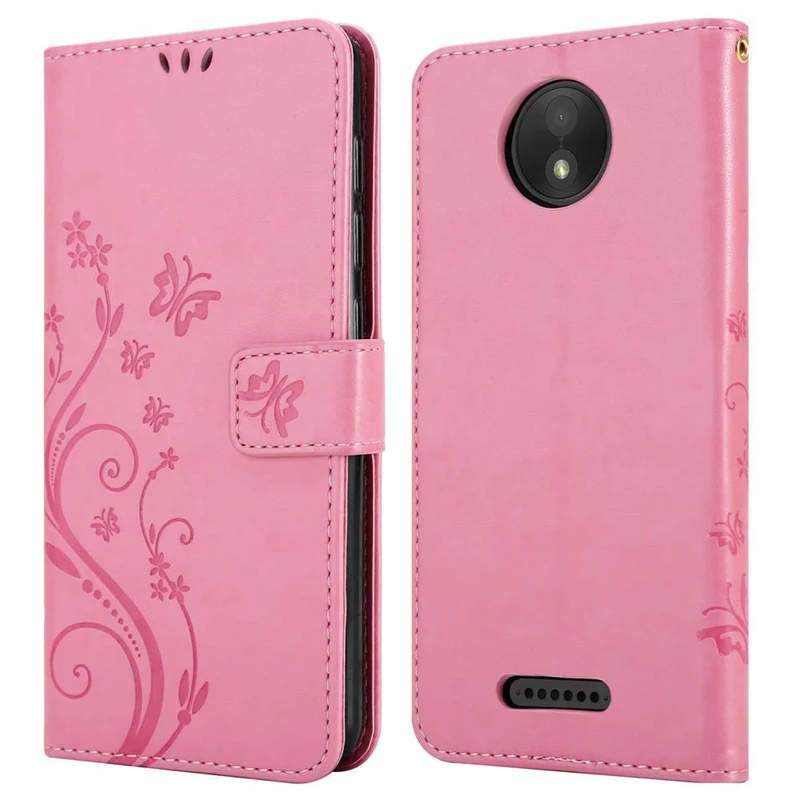 Cadorabo Hülle kompatibel mit Motorola MOTO C PLUS Schutzhülle im Blumen Design mit Magnetverschluss, Standfunktion und Kartenfächern