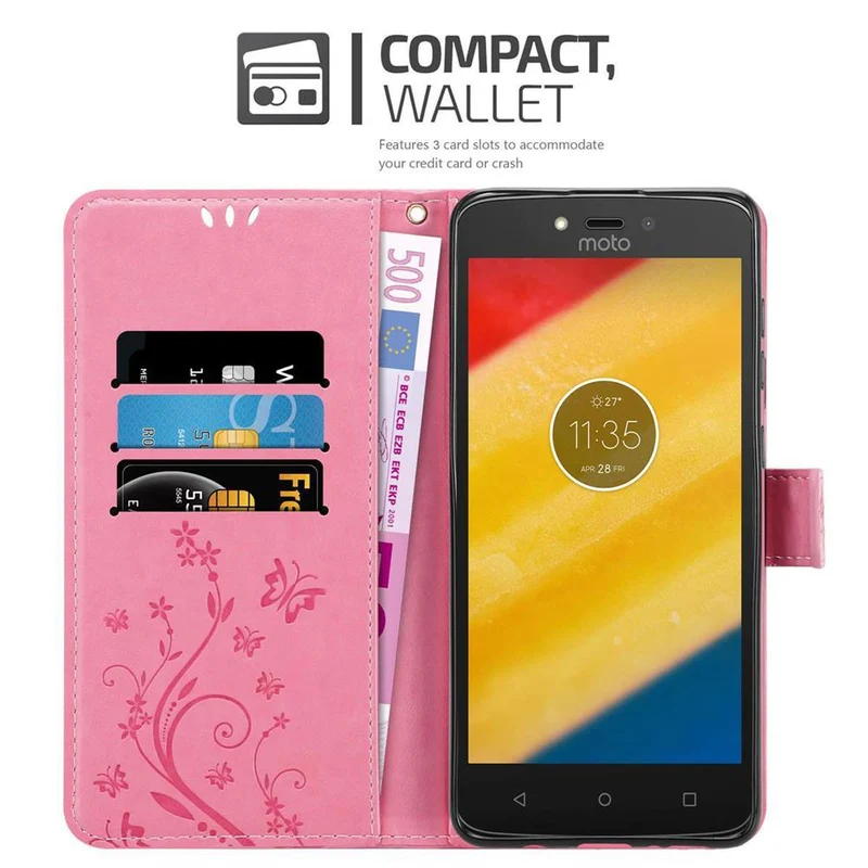 Cadorabo Hülle kompatibel mit Motorola MOTO C PLUS Schutzhülle im Blumen Design mit Magnetverschluss, Standfunktion und Kartenfächern