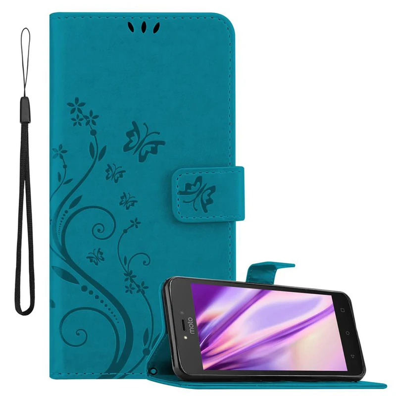 Cadorabo Hülle kompatibel mit Motorola MOTO C Schutzhülle im Blumen Design mit Magnetverschluss, Standfunktion und Kartenfächern