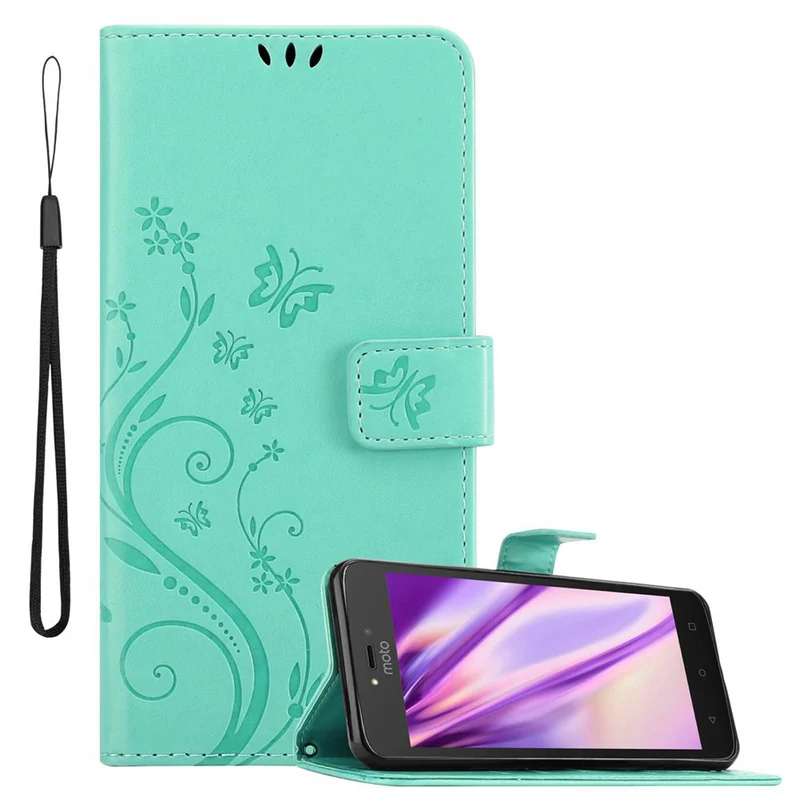 Cadorabo Hülle kompatibel mit Motorola MOTO C Schutzhülle im Blumen Design mit Magnetverschluss, Standfunktion und Kartenfächern