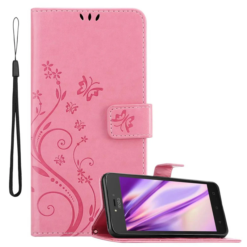 Cadorabo Hülle kompatibel mit Motorola MOTO C Schutzhülle im Blumen Design mit Magnetverschluss, Standfunktion und Kartenfächern