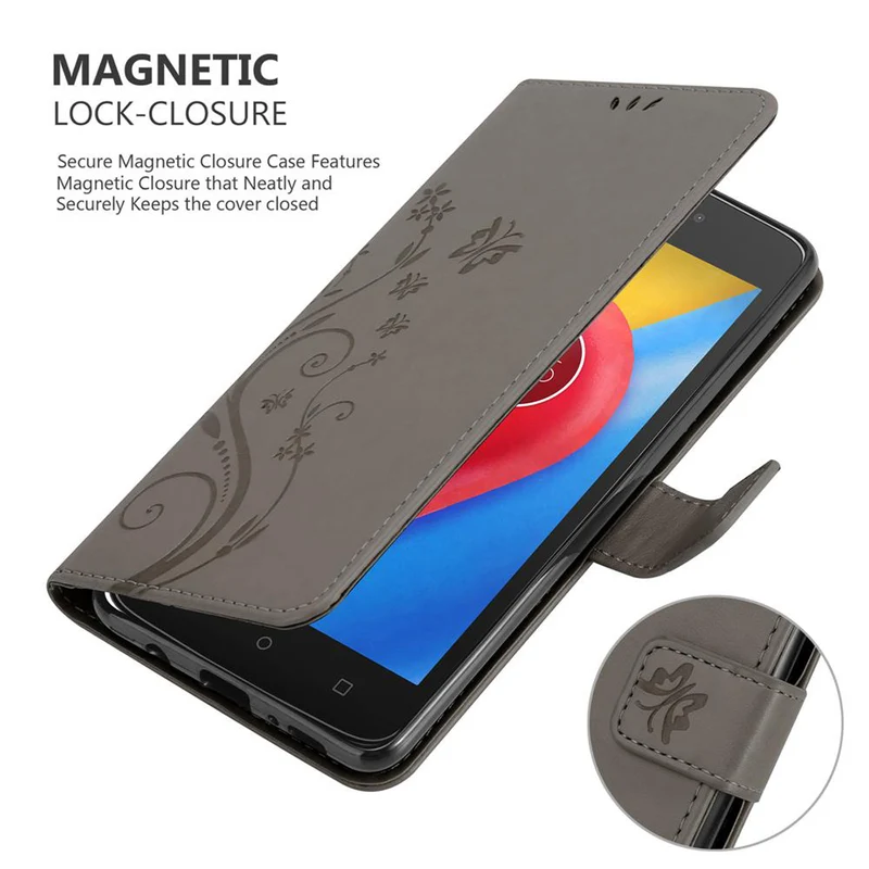 Cadorabo Hülle kompatibel mit Motorola MOTO C Schutzhülle im Blumen Design mit Magnetverschluss, Standfunktion und Kartenfächern