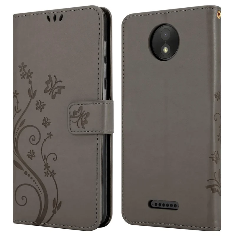 Cadorabo Hülle kompatibel mit Motorola MOTO C Schutzhülle im Blumen Design mit Magnetverschluss, Standfunktion und Kartenfächern