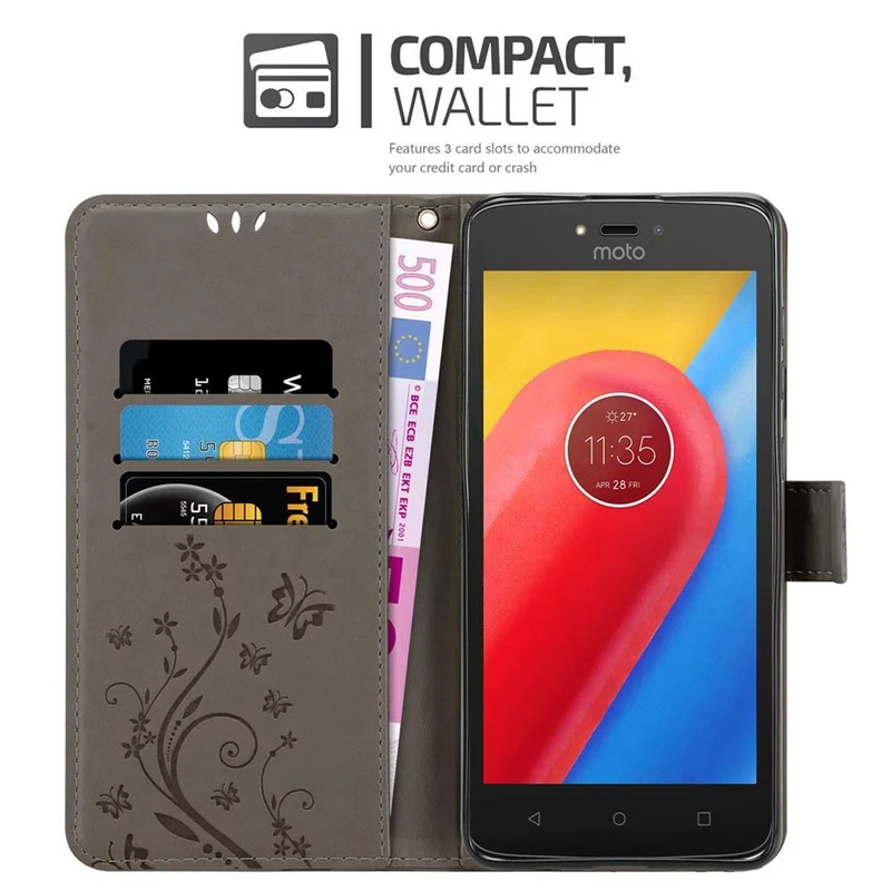 Cadorabo Hülle kompatibel mit Motorola MOTO C Schutzhülle im Blumen Design mit Magnetverschluss, Standfunktion und Kartenfächern