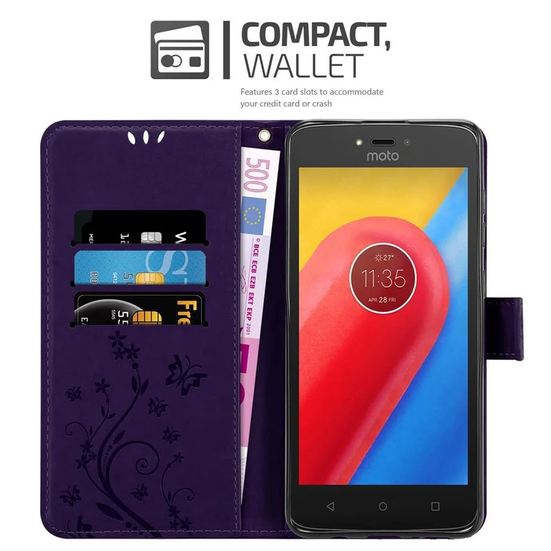 Cadorabo Hülle kompatibel mit Motorola MOTO C Schutzhülle im Blumen Design mit Magnetverschluss, Standfunktion und Kartenfächern