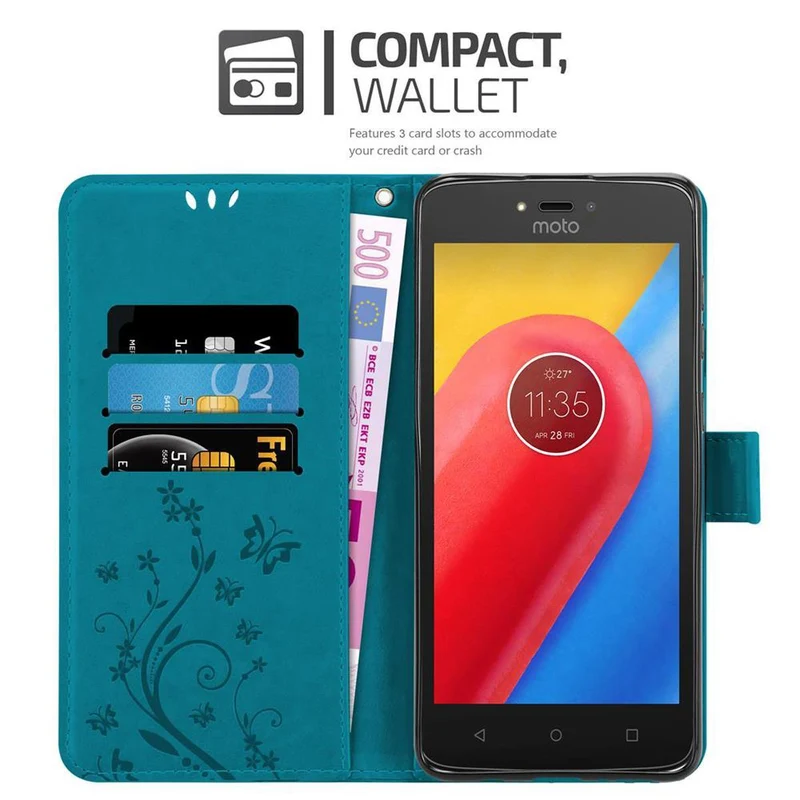 Cadorabo Hülle kompatibel mit Motorola MOTO C Schutzhülle im Blumen Design mit Magnetverschluss, Standfunktion und Kartenfächern