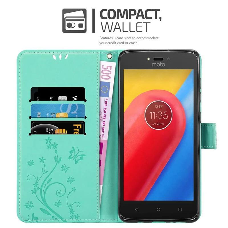 Cadorabo Hülle kompatibel mit Motorola MOTO C Schutzhülle im Blumen Design mit Magnetverschluss, Standfunktion und Kartenfächern