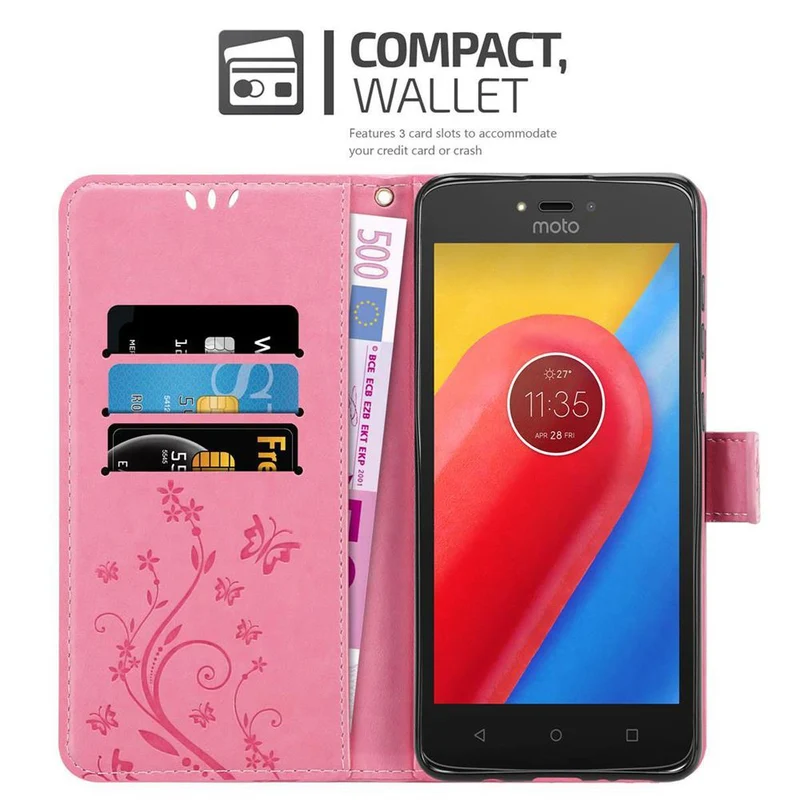 Cadorabo Hülle kompatibel mit Motorola MOTO C Schutzhülle im Blumen Design mit Magnetverschluss, Standfunktion und Kartenfächern
