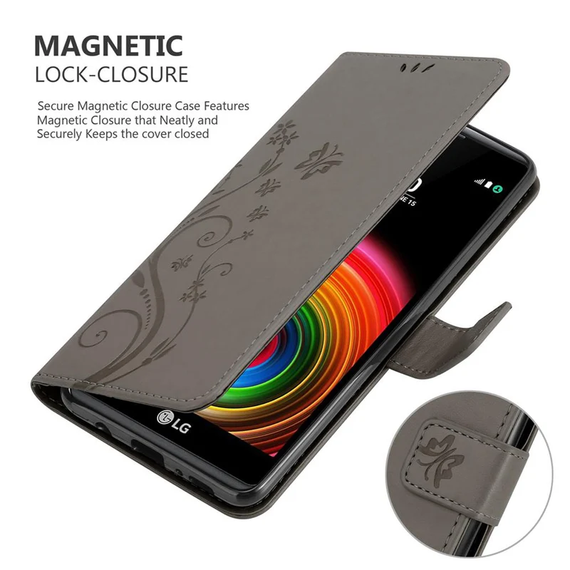 Cadorabo Hülle kompatibel mit LG X POWER Schutzhülle im Blumen Design mit Magnetverschluss, Standfunktion und Kartenfächern