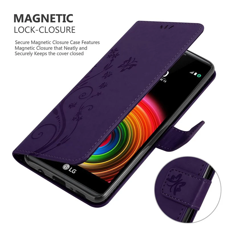 Cadorabo Hülle kompatibel mit LG X POWER Schutzhülle im Blumen Design mit Magnetverschluss, Standfunktion und Kartenfächern