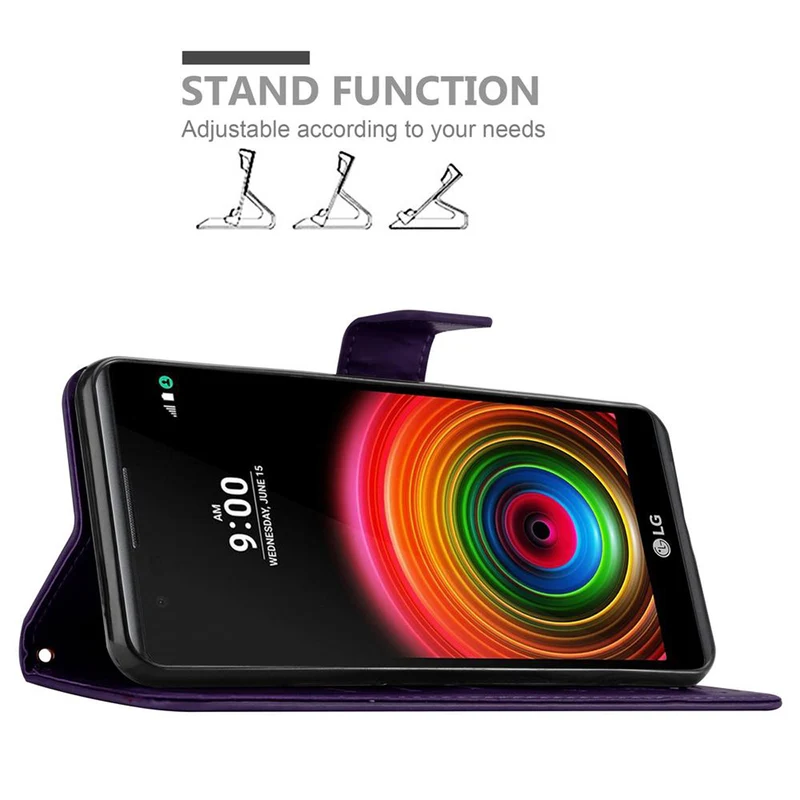 Cadorabo Hülle kompatibel mit LG X POWER Schutzhülle im Blumen Design mit Magnetverschluss, Standfunktion und Kartenfächern