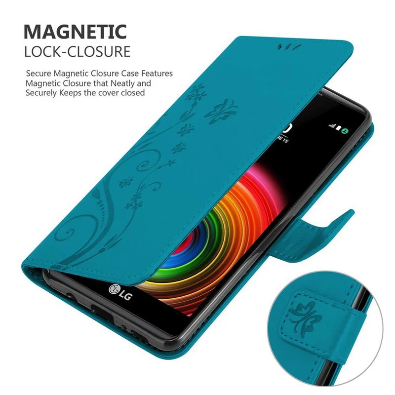 Cadorabo Hülle kompatibel mit LG X POWER Schutzhülle im Blumen Design mit Magnetverschluss, Standfunktion und Kartenfächern