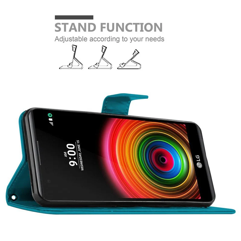 Cadorabo Hülle kompatibel mit LG X POWER Schutzhülle im Blumen Design mit Magnetverschluss, Standfunktion und Kartenfächern