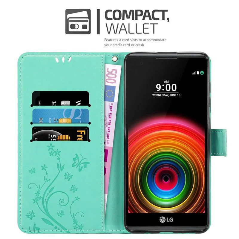 Cadorabo Hülle kompatibel mit LG X POWER Schutzhülle im Blumen Design mit Magnetverschluss, Standfunktion und Kartenfächern