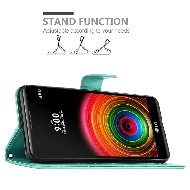 Cadorabo Hülle kompatibel mit LG X POWER Schutzhülle im Blumen Design mit Magnetverschluss, Standfunktion und Kartenfächern
