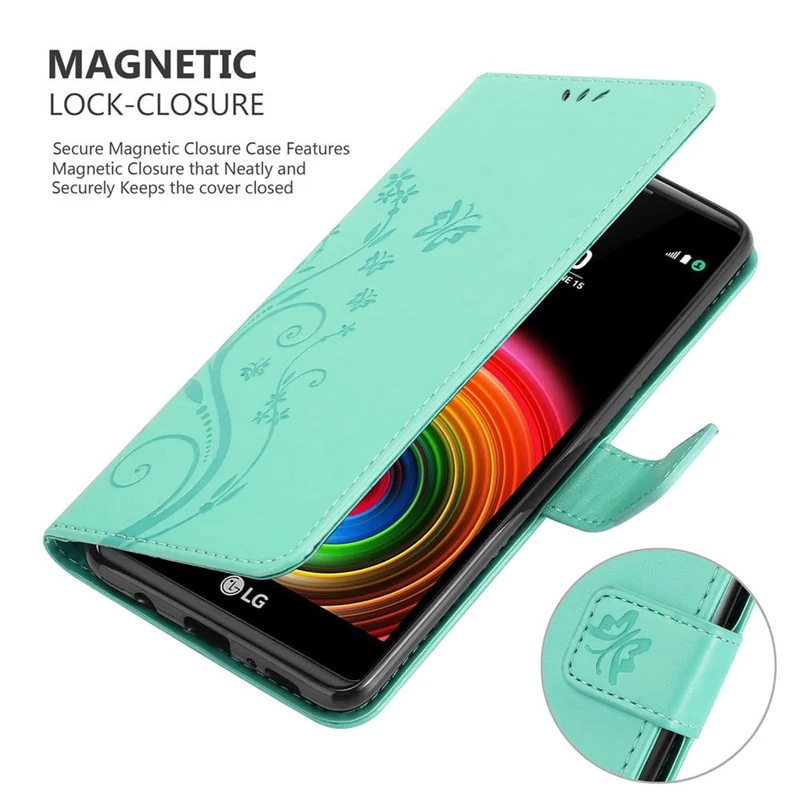 Cadorabo Hülle kompatibel mit LG X POWER Schutzhülle im Blumen Design mit Magnetverschluss, Standfunktion und Kartenfächern