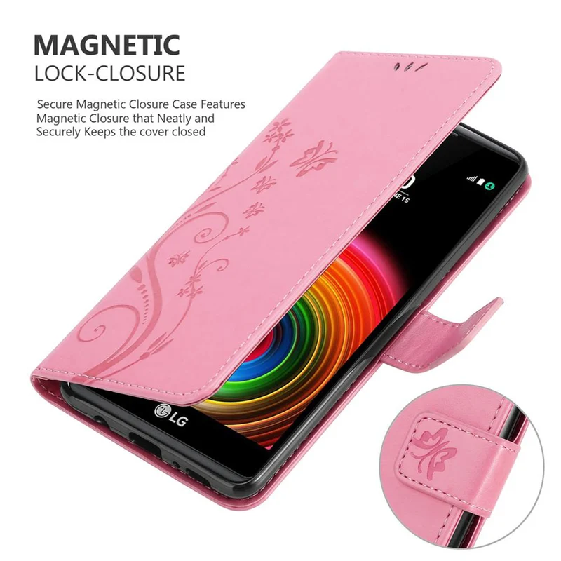 Cadorabo Hülle kompatibel mit LG X POWER Schutzhülle im Blumen Design mit Magnetverschluss, Standfunktion und Kartenfächern