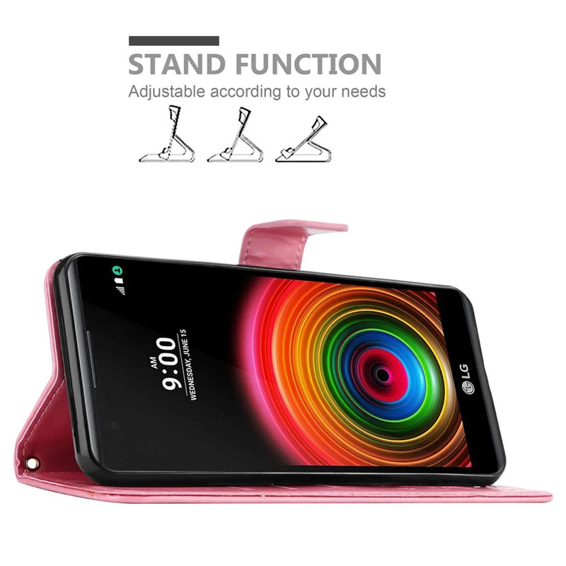 Cadorabo Hülle kompatibel mit LG X POWER Schutzhülle im Blumen Design mit Magnetverschluss, Standfunktion und Kartenfächern