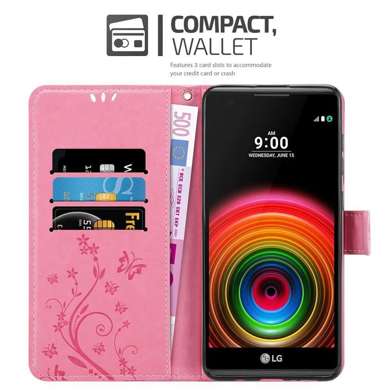 Cadorabo Hülle kompatibel mit LG X POWER Schutzhülle im Blumen Design mit Magnetverschluss, Standfunktion und Kartenfächern