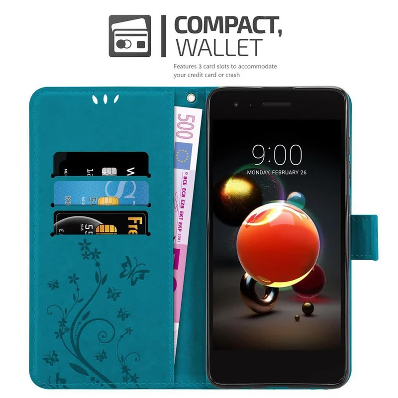 Cadorabo Hülle kompatibel mit LG K8 2018 / K9 2018 Schutzhülle im Blumen Design mit Magnetverschluss, Standfunktion und Kartenfächern
