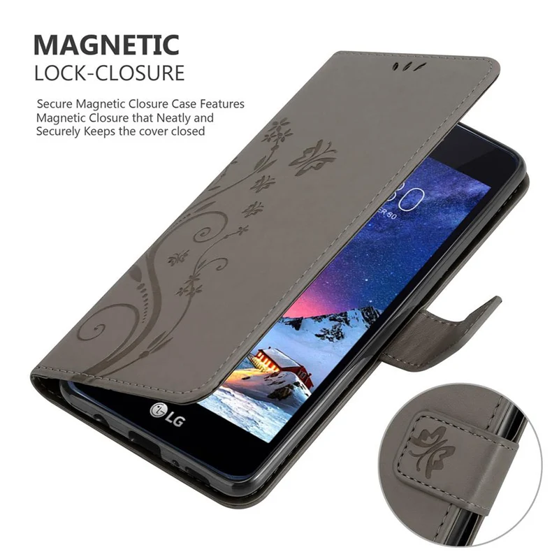 Cadorabo Hülle kompatibel mit LG K8 2017 Schutzhülle im Blumen Design mit Magnetverschluss, Standfunktion und Kartenfächern