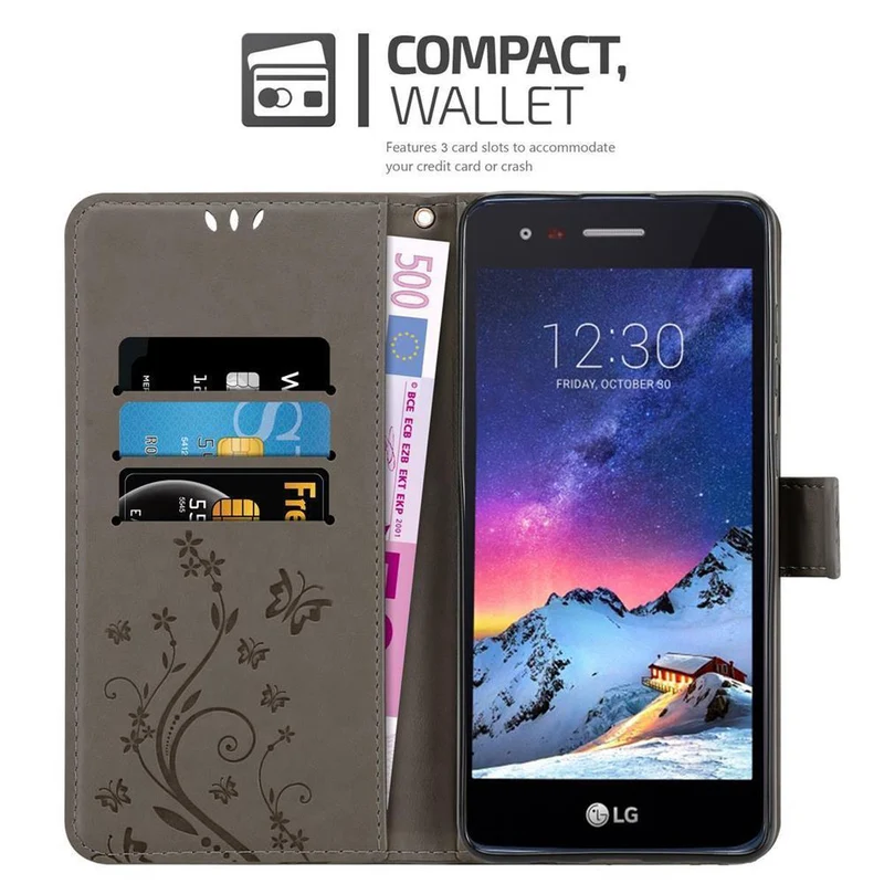 Cadorabo Hülle kompatibel mit LG K8 2017 Schutzhülle im Blumen Design mit Magnetverschluss, Standfunktion und Kartenfächern