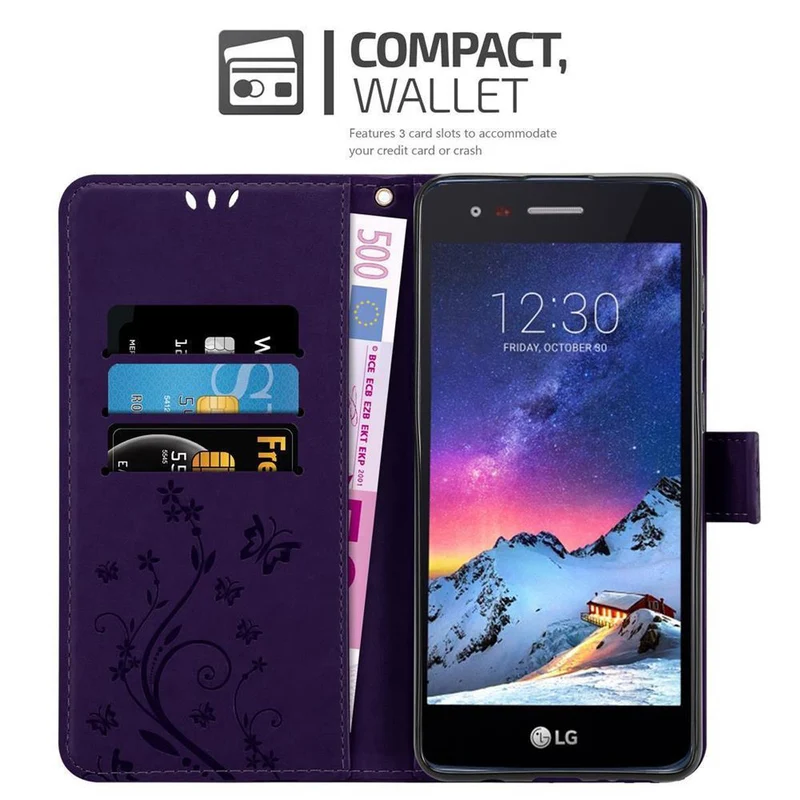 Cadorabo Hülle kompatibel mit LG K8 2017 Schutzhülle im Blumen Design mit Magnetverschluss, Standfunktion und Kartenfächern