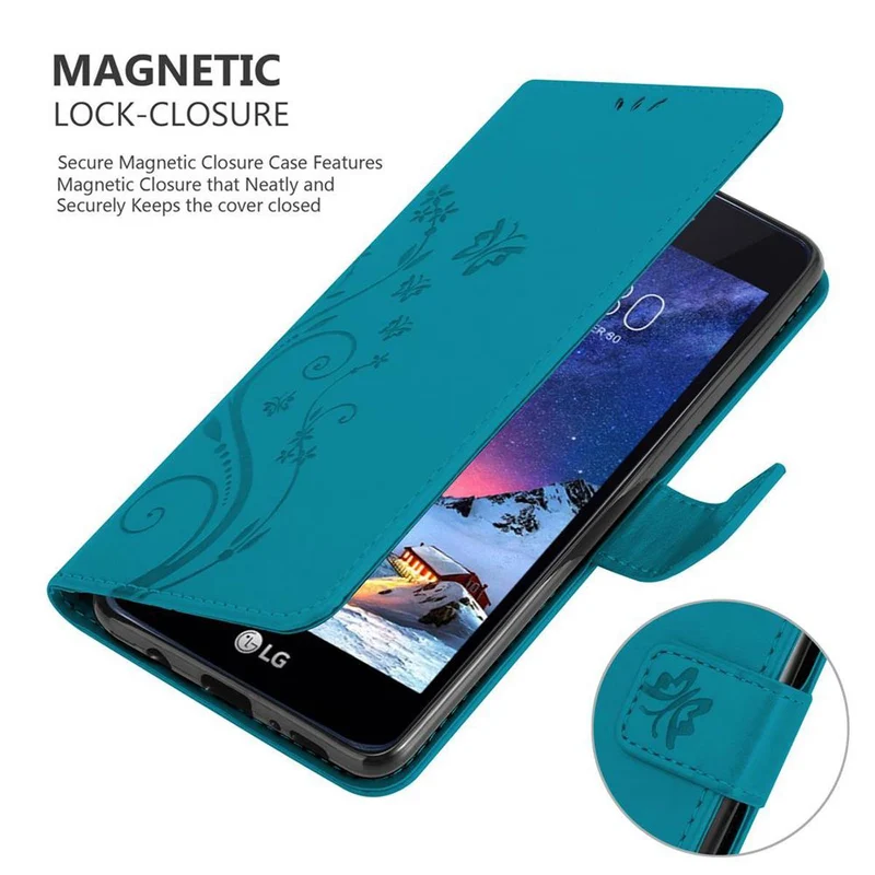 Cadorabo Hülle kompatibel mit LG K8 2017 Schutzhülle im Blumen Design mit Magnetverschluss, Standfunktion und Kartenfächern