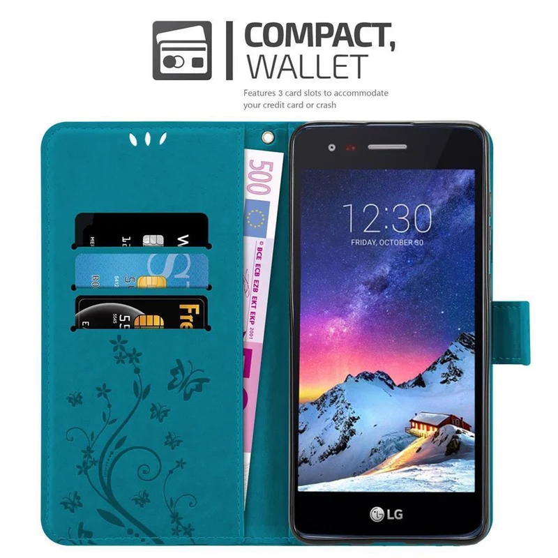Cadorabo Hülle kompatibel mit LG K8 2017 Schutzhülle im Blumen Design mit Magnetverschluss, Standfunktion und Kartenfächern