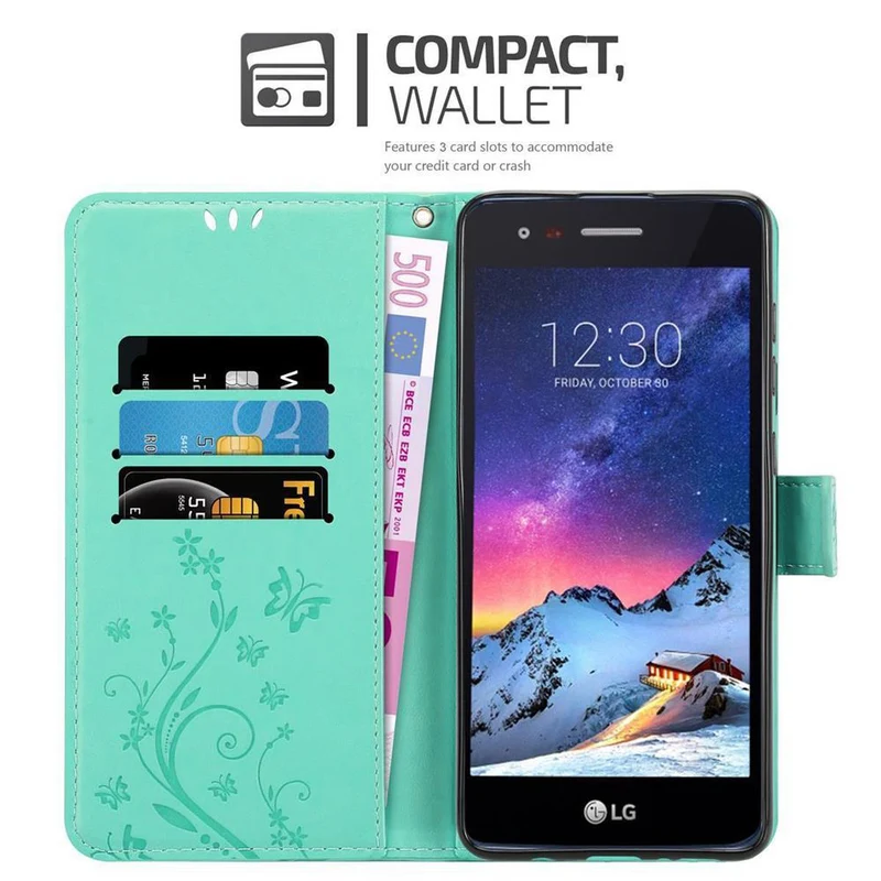 Cadorabo Hülle kompatibel mit LG K8 2017 Schutzhülle im Blumen Design mit Magnetverschluss, Standfunktion und Kartenfächern