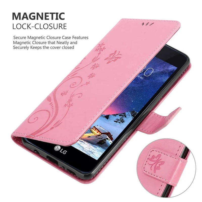Cadorabo Hülle kompatibel mit LG K8 2017 Schutzhülle im Blumen Design mit Magnetverschluss, Standfunktion und Kartenfächern