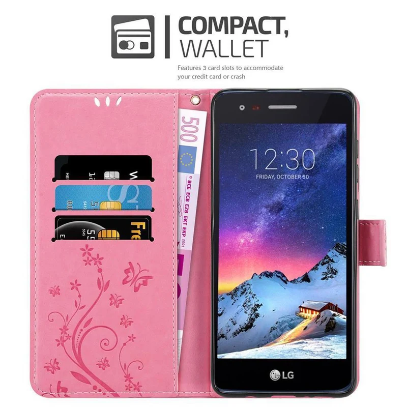 Cadorabo Hülle kompatibel mit LG K8 2017 Schutzhülle im Blumen Design mit Magnetverschluss, Standfunktion und Kartenfächern