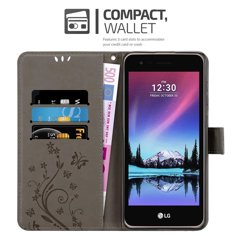 Cadorabo Hülle kompatibel mit LG K4 2017 Schutzhülle im Blumen Design mit Magnetverschluss, Standfunktion und Kartenfächern