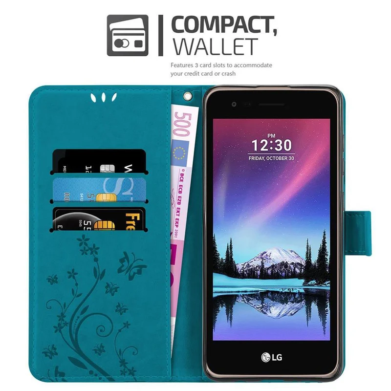 Cadorabo Hülle kompatibel mit LG K4 2017 Schutzhülle im Blumen Design mit Magnetverschluss, Standfunktion und Kartenfächern