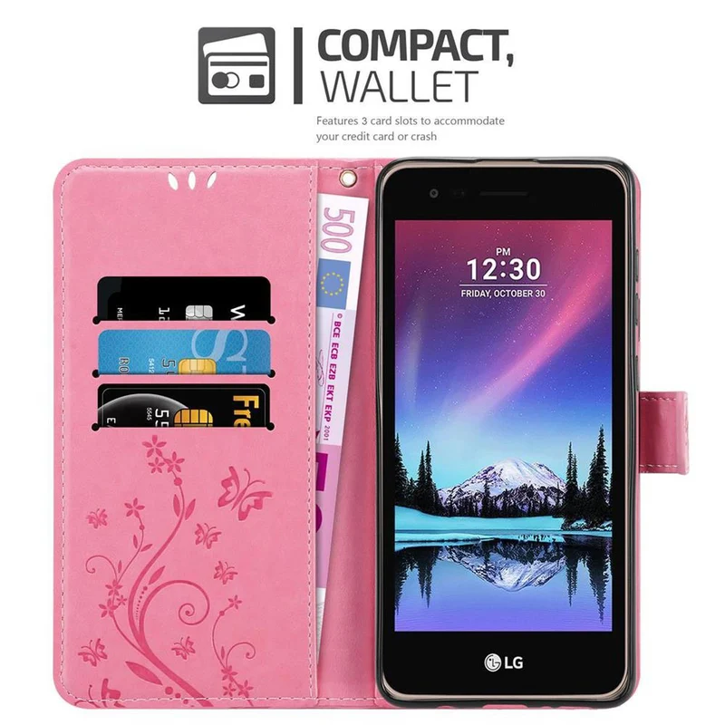 Cadorabo Hülle kompatibel mit LG K4 2017 Schutzhülle im Blumen Design mit Magnetverschluss, Standfunktion und Kartenfächern