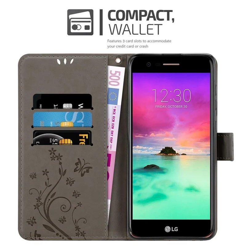 Cadorabo Hülle kompatibel mit LG K10 2018 / K11 / K11 PLUS Schutzhülle im Blumen Design mit Magnetverschluss, Standfunktion und Kartenfächern