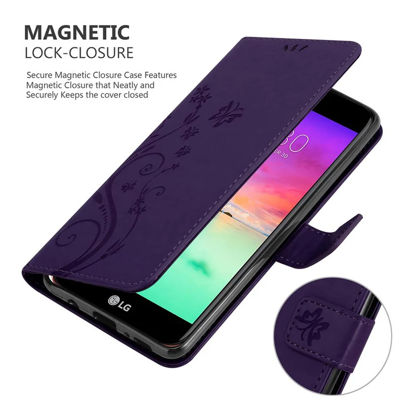 Cadorabo Hülle kompatibel mit LG K10 2018 / K11 / K11 PLUS Schutzhülle im Blumen Design mit Magnetverschluss, Standfunktion und Kartenfächern