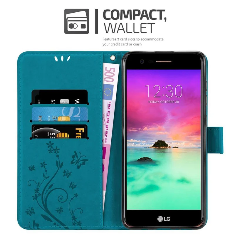 Cadorabo Hülle kompatibel mit LG K10 2018 / K11 / K11 PLUS Schutzhülle im Blumen Design mit Magnetverschluss, Standfunktion und Kartenfächern