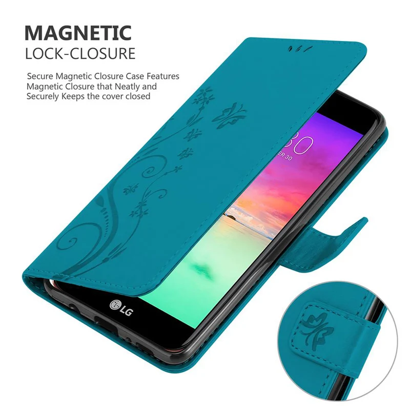Cadorabo Hülle kompatibel mit LG K10 2018 / K11 / K11 PLUS Schutzhülle im Blumen Design mit Magnetverschluss, Standfunktion und Kartenfächern