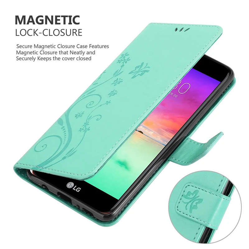 Cadorabo Hülle kompatibel mit LG K10 2018 / K11 / K11 PLUS Schutzhülle im Blumen Design mit Magnetverschluss, Standfunktion und Kartenfächern