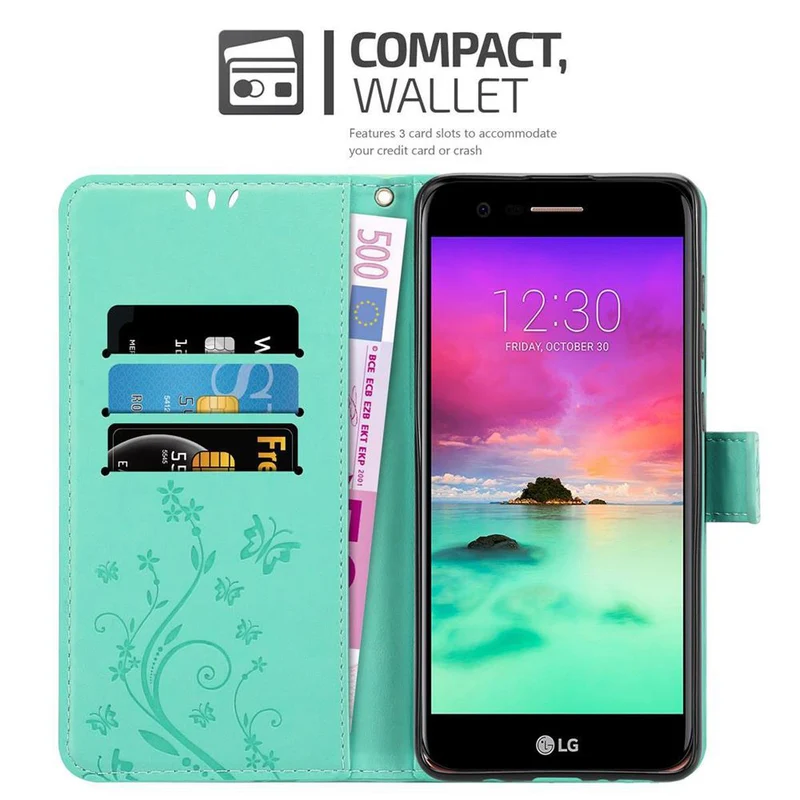 Cadorabo Hülle kompatibel mit LG K10 2018 / K11 / K11 PLUS Schutzhülle im Blumen Design mit Magnetverschluss, Standfunktion und Kartenfächern