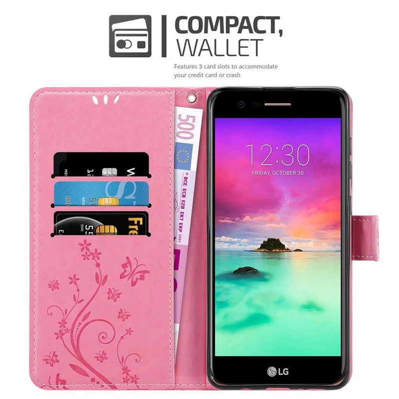 Cadorabo Hülle kompatibel mit LG K10 2018 / K11 / K11 PLUS Schutzhülle im Blumen Design mit Magnetverschluss, Standfunktion und Kartenfächern