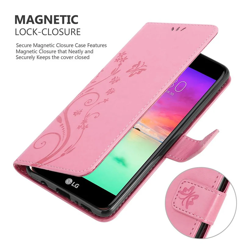 Cadorabo Hülle kompatibel mit LG K10 2018 / K11 / K11 PLUS Schutzhülle im Blumen Design mit Magnetverschluss, Standfunktion und Kartenfächern