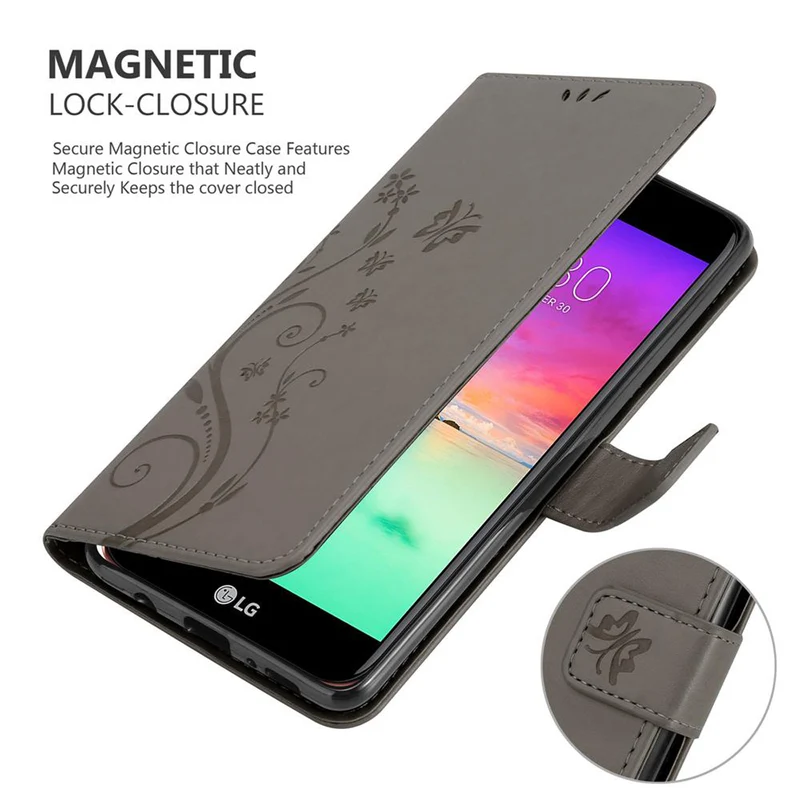 Cadorabo Hülle kompatibel mit LG K10 2017 Schutzhülle im Blumen Design mit Magnetverschluss, Standfunktion und Kartenfächern