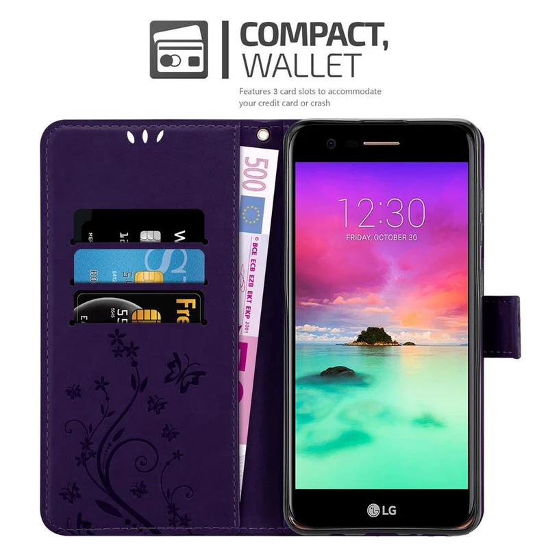 Cadorabo Hülle kompatibel mit LG K10 2017 Schutzhülle im Blumen Design mit Magnetverschluss, Standfunktion und Kartenfächern