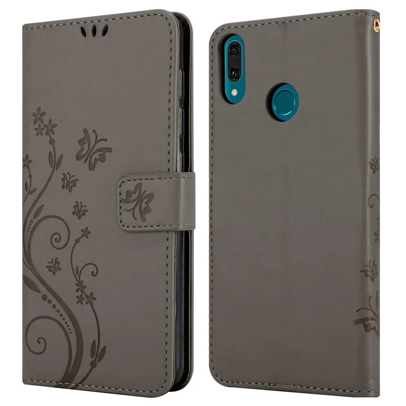 Cadorabo Hülle kompatibel mit Huawei Y9 2019 Schutzhülle im Blumen Design mit Magnetverschluss, Standfunktion und Kartenfächern