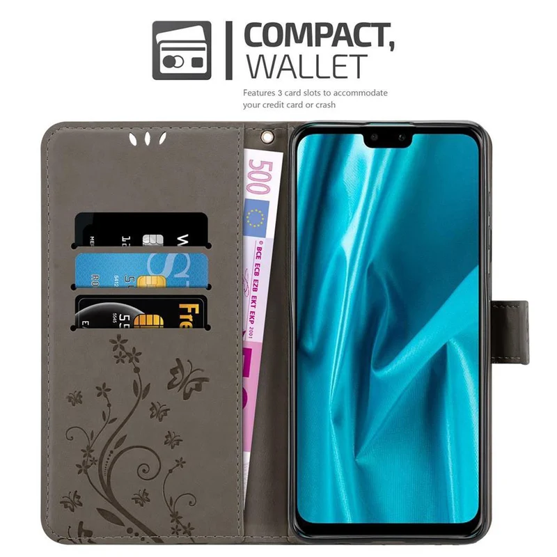 Cadorabo Hülle kompatibel mit Huawei Y9 2019 Schutzhülle im Blumen Design mit Magnetverschluss, Standfunktion und Kartenfächern