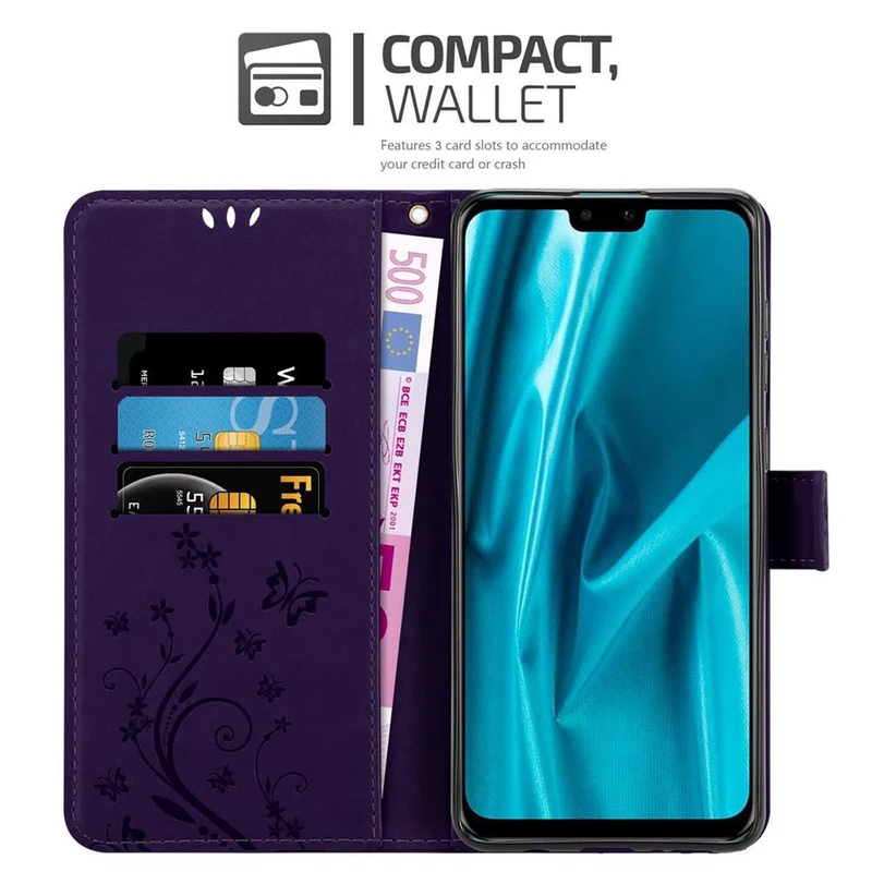 Cadorabo Hülle kompatibel mit Huawei Y9 2019 Schutzhülle im Blumen Design mit Magnetverschluss, Standfunktion und Kartenfächern