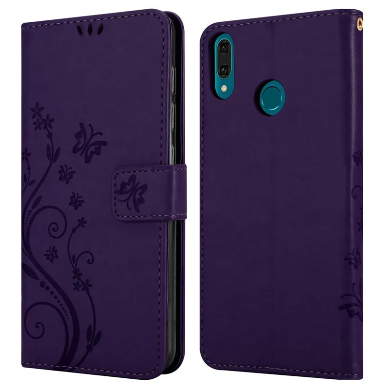 Cadorabo Hülle kompatibel mit Huawei Y9 2019 Schutzhülle im Blumen Design mit Magnetverschluss, Standfunktion und Kartenfächern